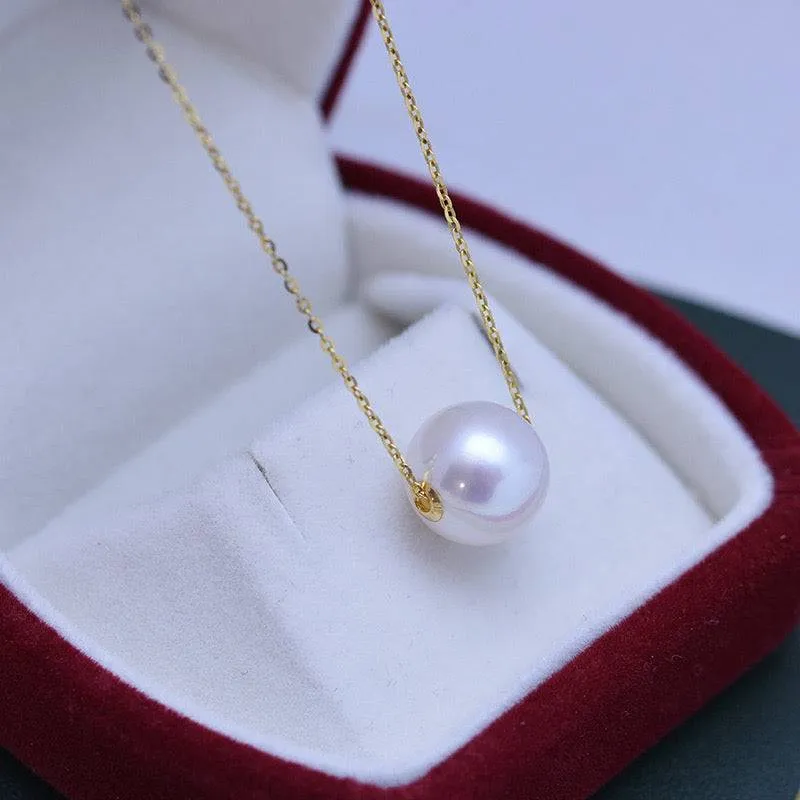 10-11mm Classic White Freshwater Pearl Floating Pendant Necklace