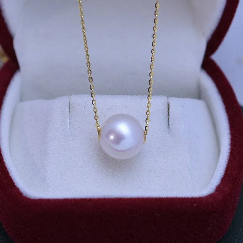 10-11mm Classic White Freshwater Pearl Floating Pendant Necklace