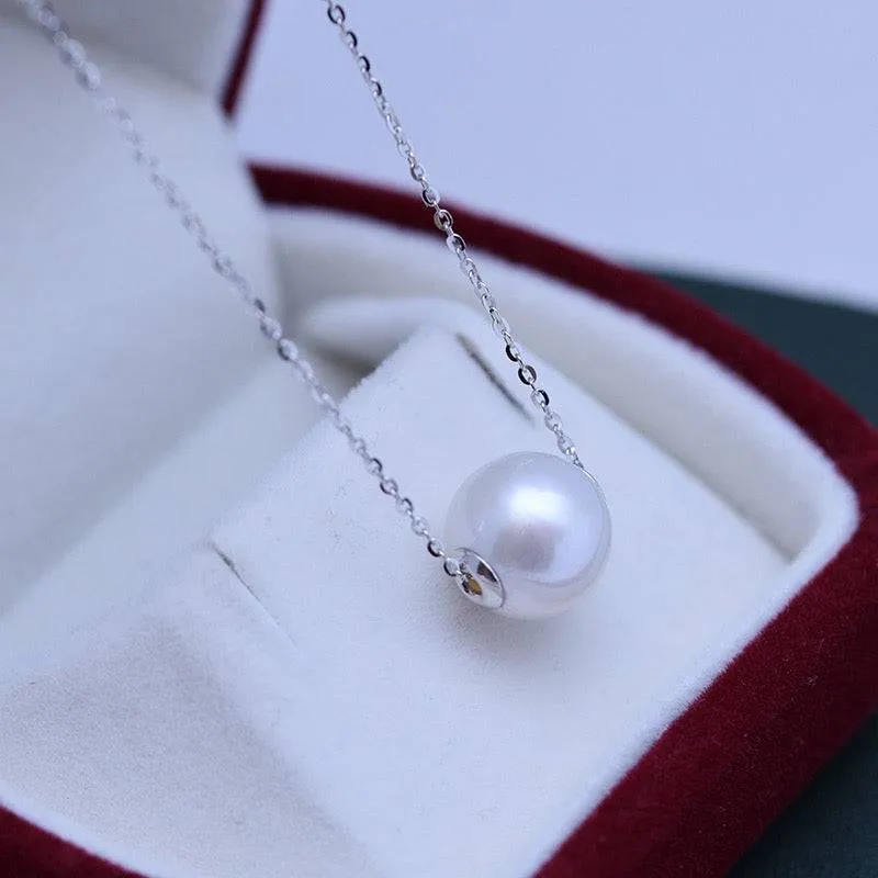 10-11mm Classic White Freshwater Pearl Floating Pendant Necklace