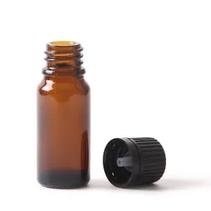 10ml Amber Glass Boston Round Bottle (With Black Tamper Evident Cap)