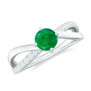 1/2 CT Solitaire Emerald and Diamond Engagement Ring