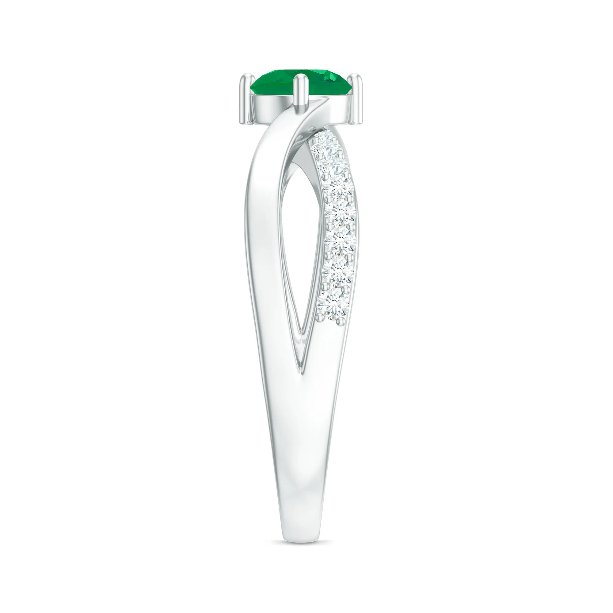 1/2 CT Solitaire Emerald and Diamond Engagement Ring