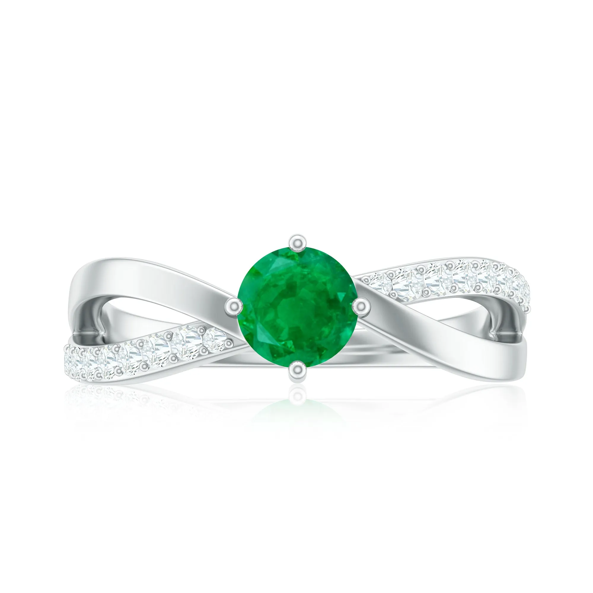 1/2 CT Solitaire Emerald and Diamond Engagement Ring