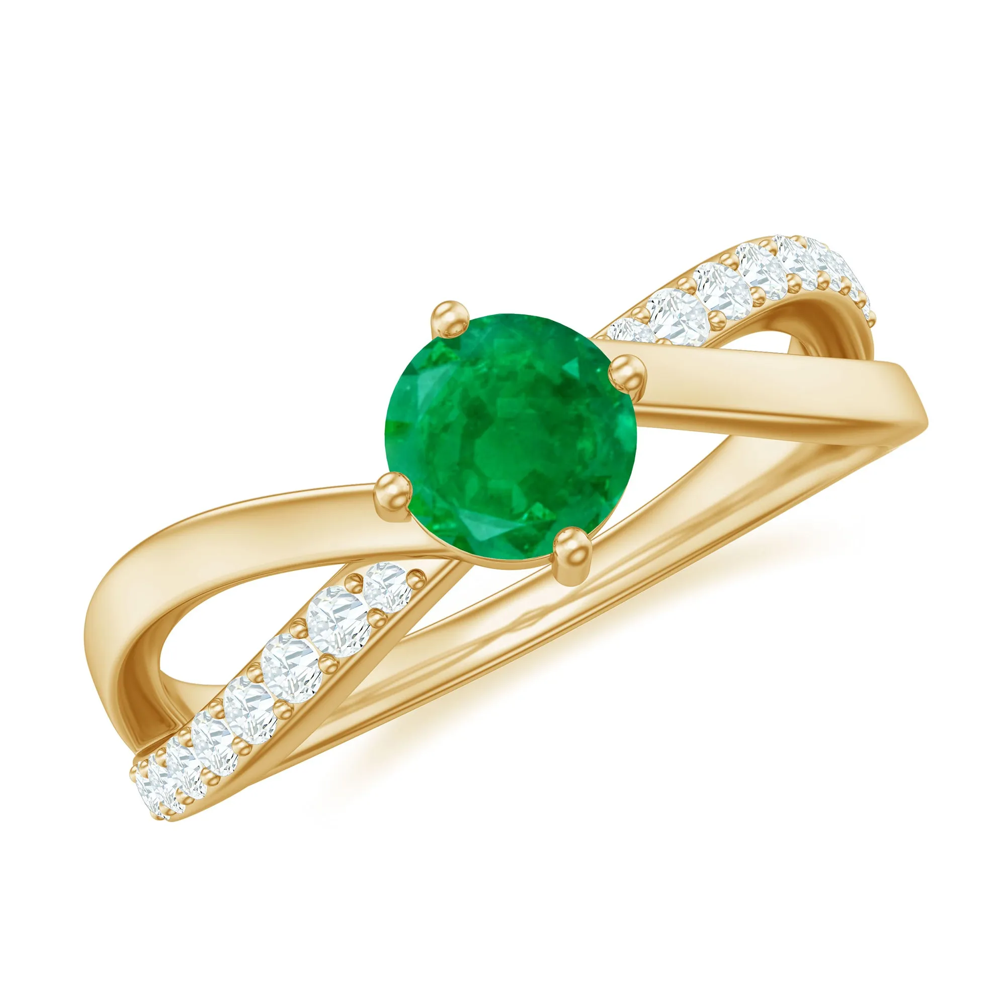 1/2 CT Solitaire Emerald and Diamond Engagement Ring