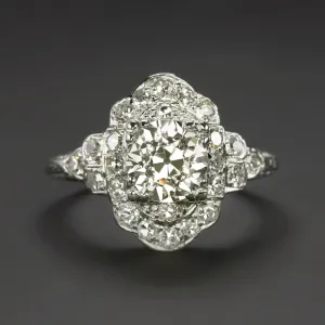 1.35ct ART DECO VINTAGE DIAMOND RING M VS2 OLD EUROPEAN CUT PLATINUM COCKTAIL