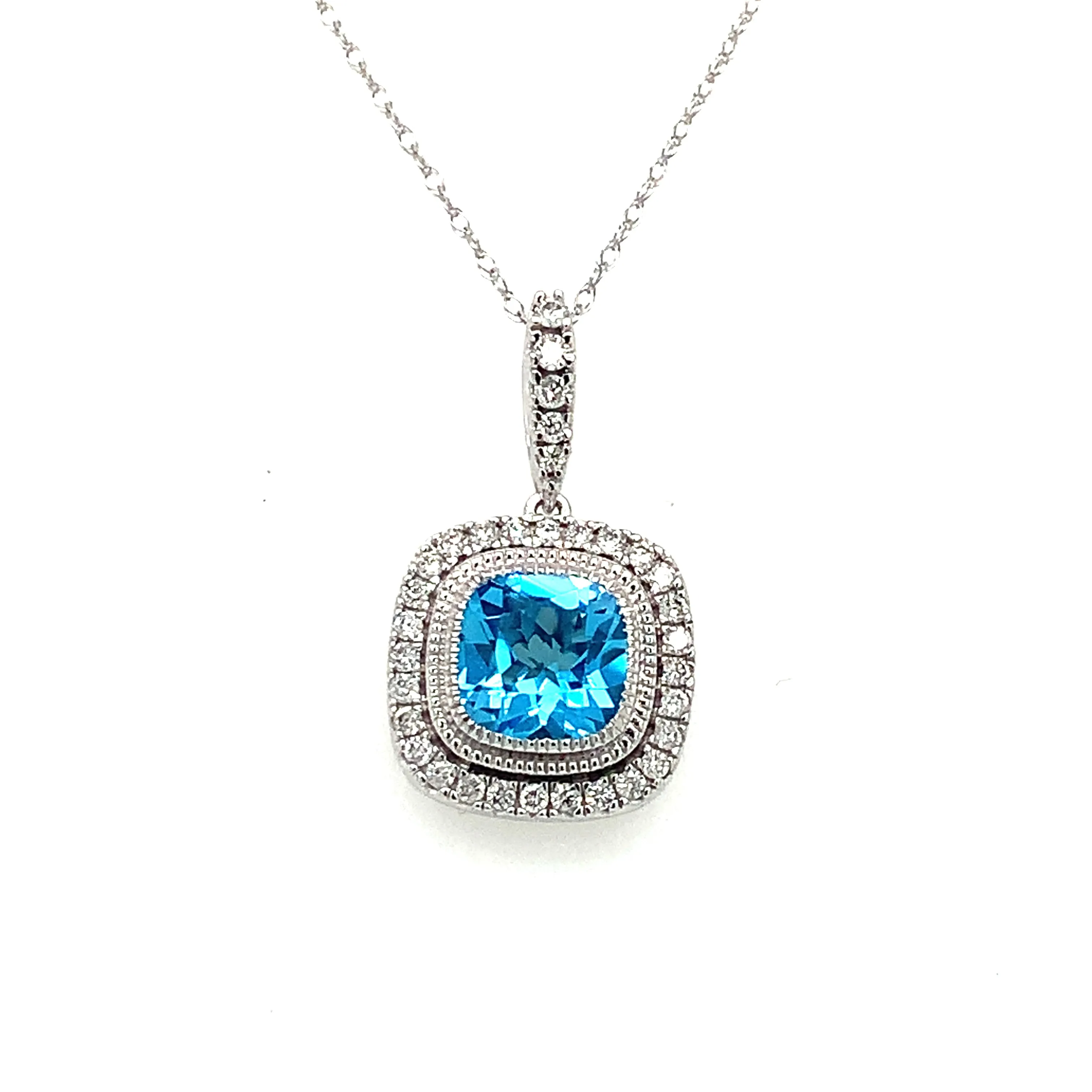 14 Karat White Halo Gemstone Necklace