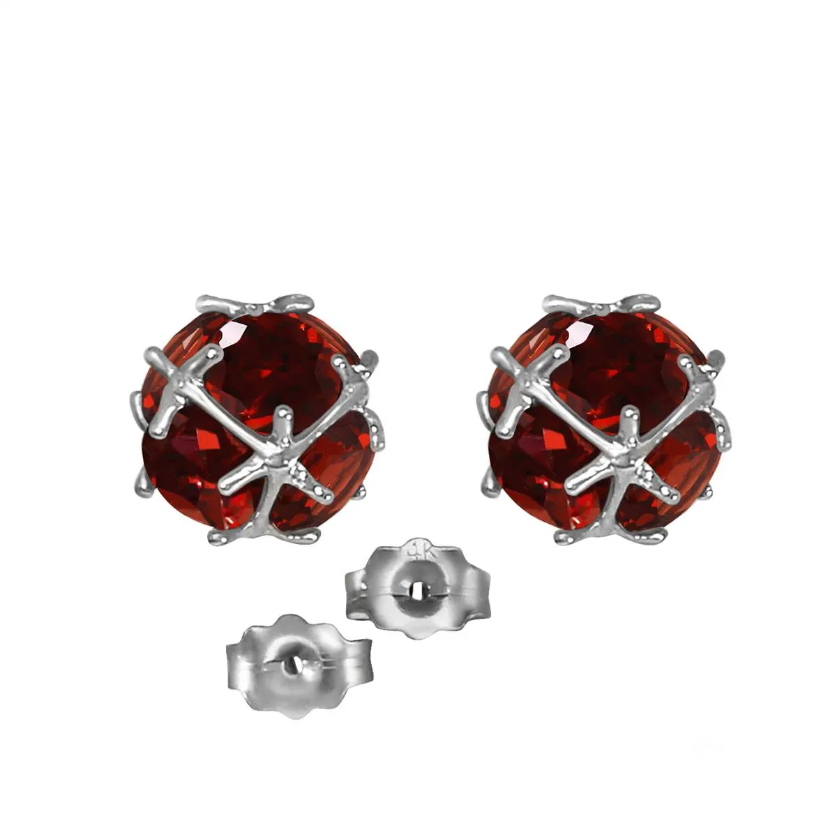 14K Solid White Gold Stud Earrings w/ Natural Garnets