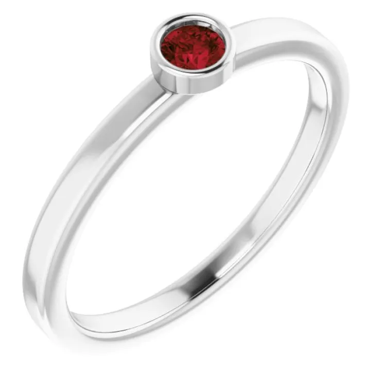 14K White 3 mm Natural Mozambique Garnet Ring