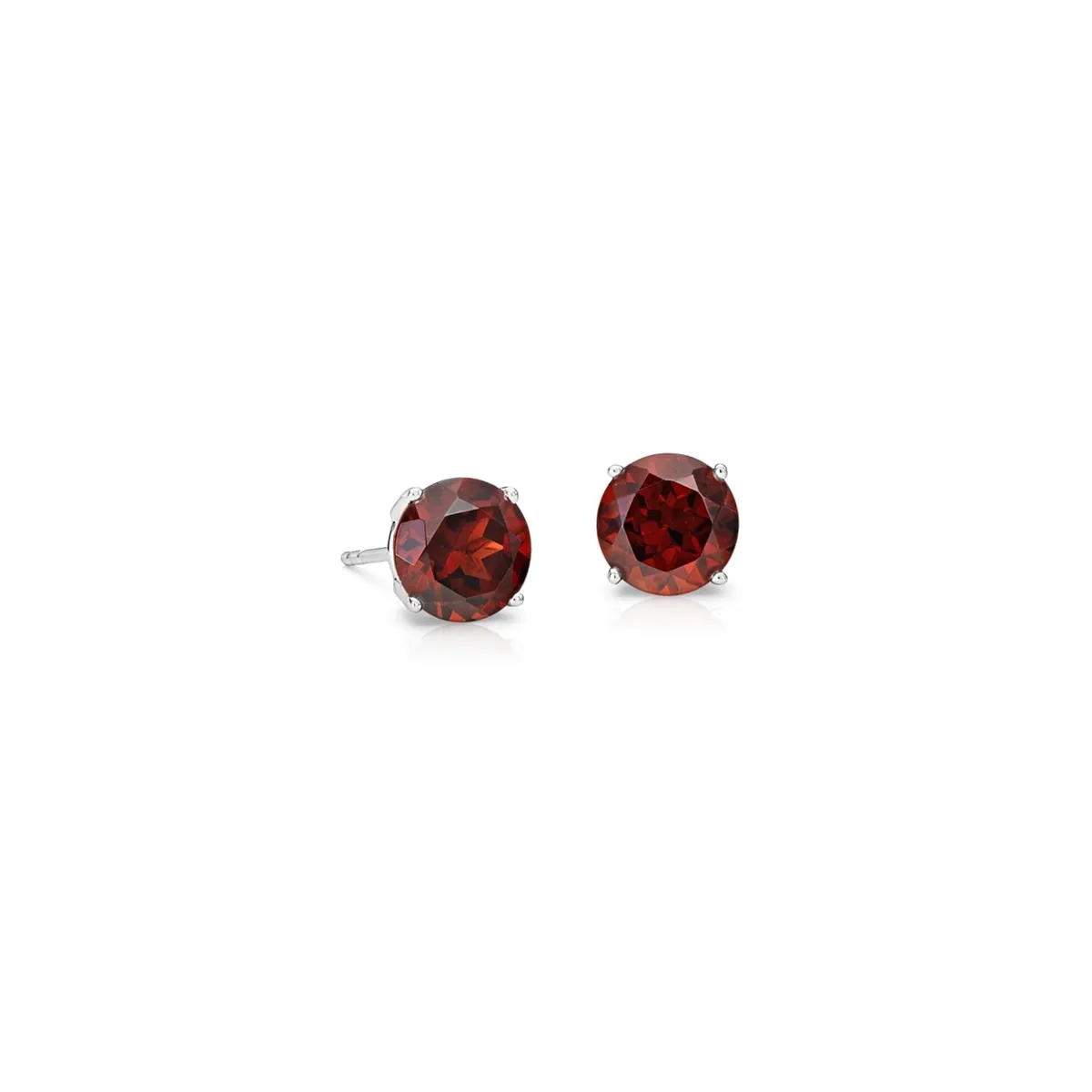 14K White Gold 7mm Garnet Stud Earrings