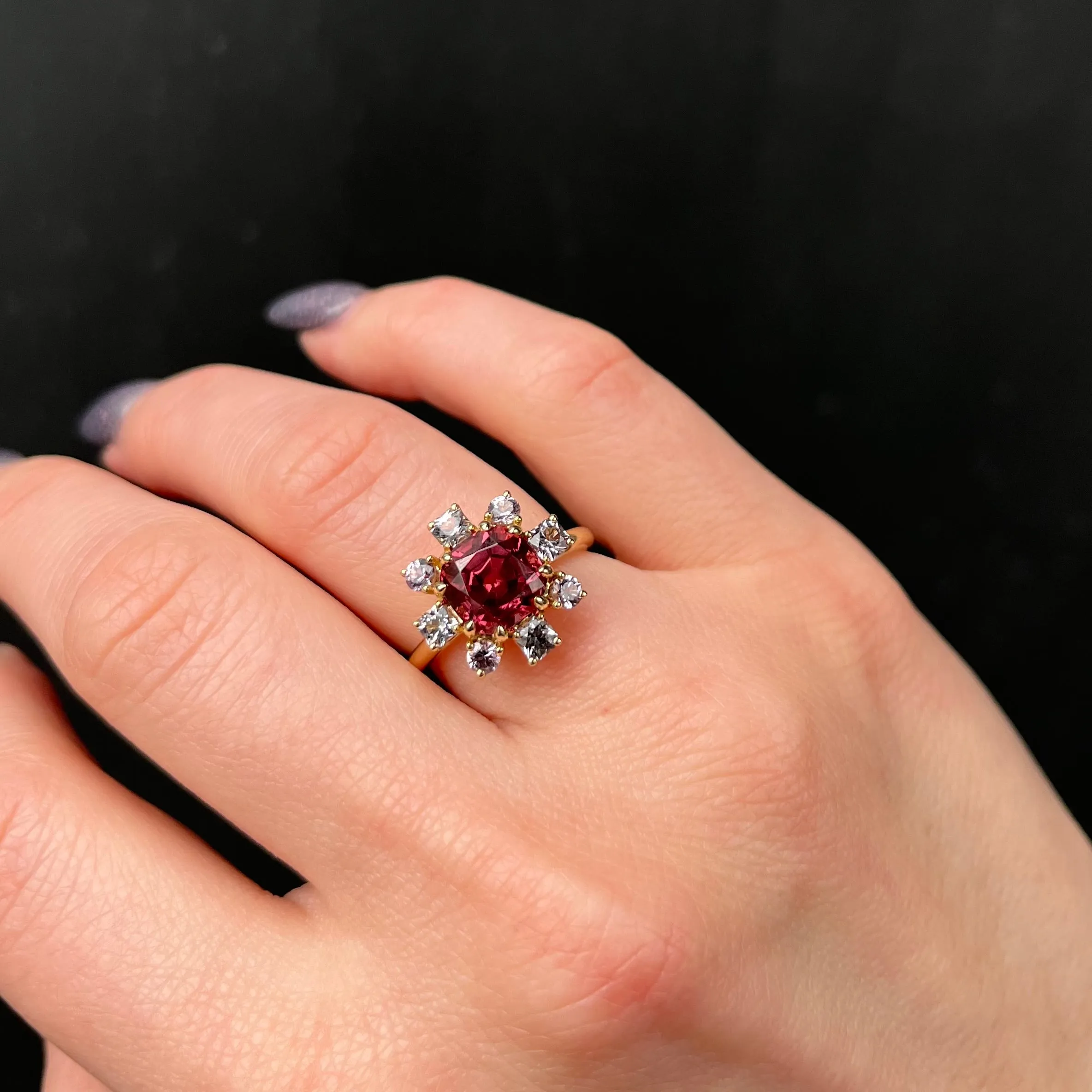 14K Yellow Gold 3.52 Carat Malaya Garnet and Spinel Ring