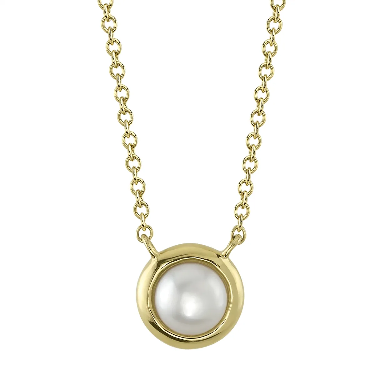 14K Yellow Gold Bezel Set Cultured Pearl Necklace