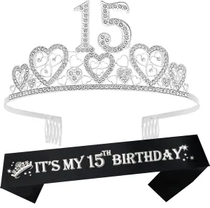 15th Birthday Sash, 15th Birthday Tiara, 15th Birthday Decorations for Her, 15th Birthday