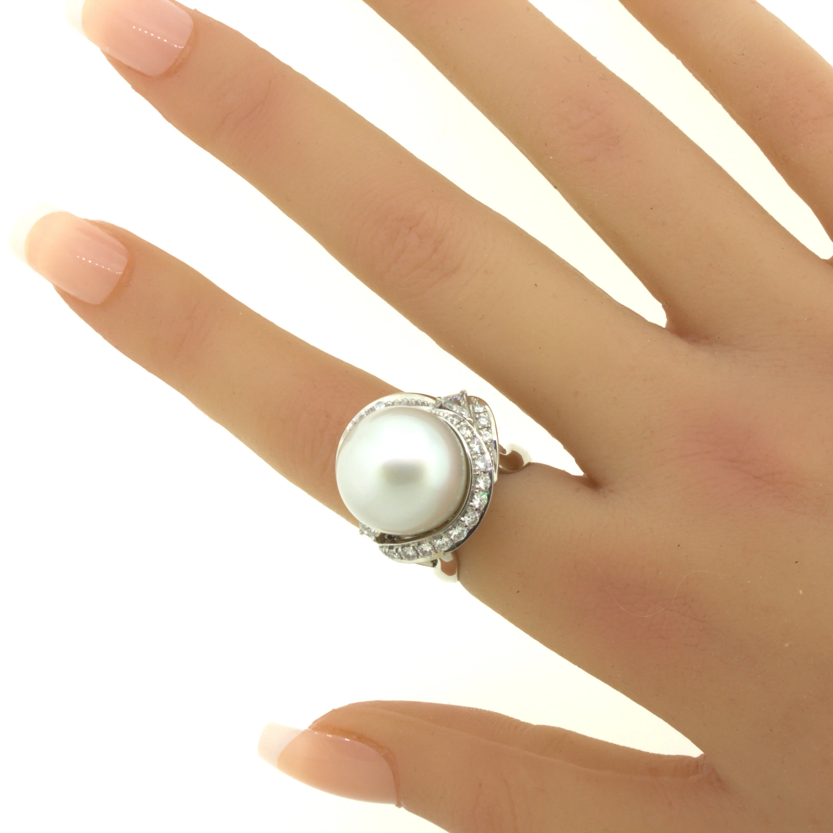 16MM South Sea Pearl Diamond Platinum Cocktail Ring