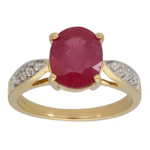 18ct Gold 0.08ct Diamond & Glass Filled Ruby Dress/Cocktail Ring Size N