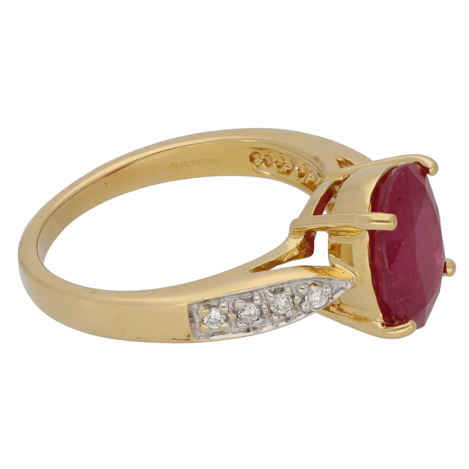 18ct Gold 0.08ct Diamond & Glass Filled Ruby Dress/Cocktail Ring Size N