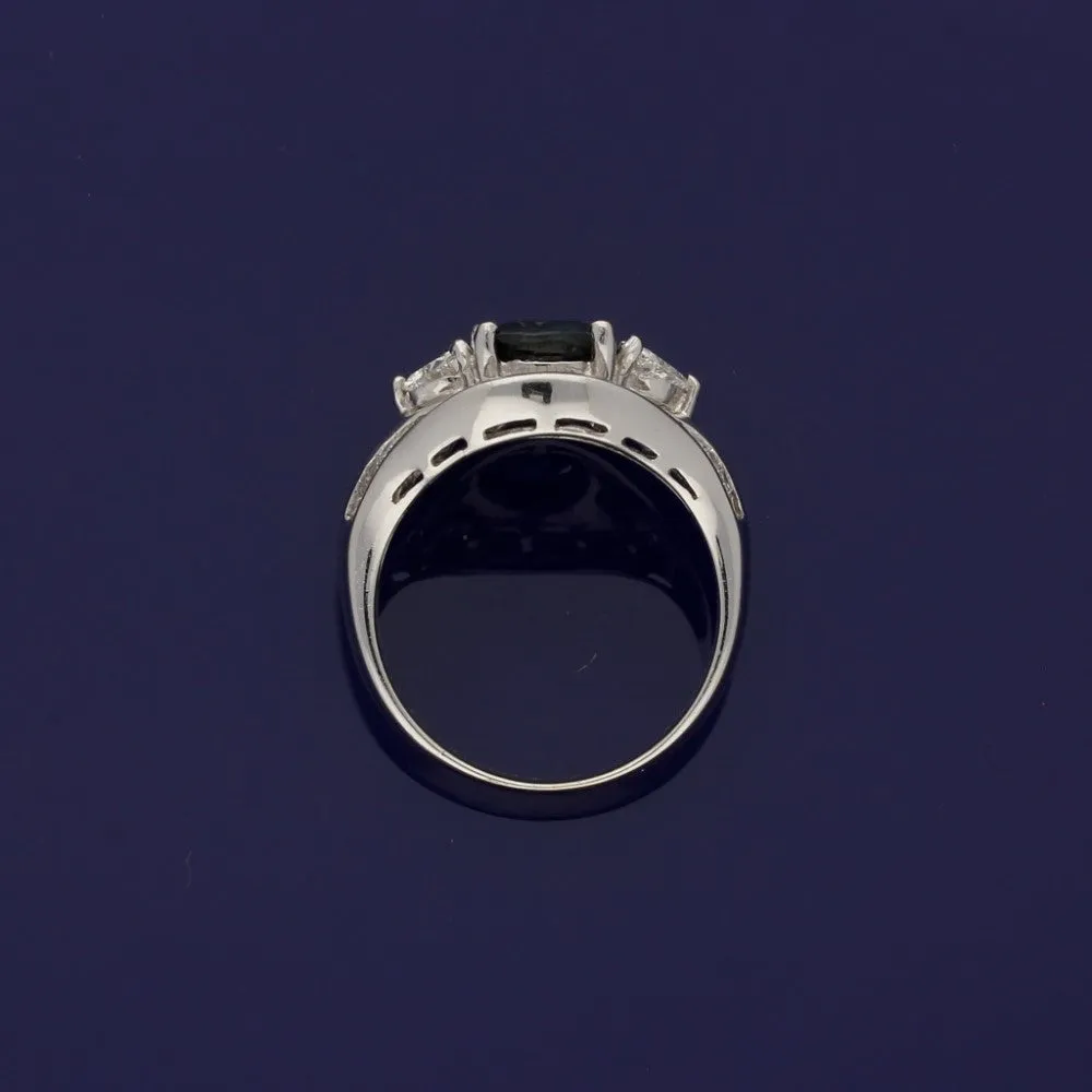 18ct White Gold Cocktail Ring with Sapphire, Baguette and Heart Shaped Diamonds