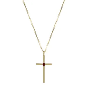 18K Gold Fine Cross Pendant with Baguette Ruby