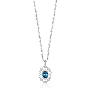 18K WHITE GOLD DIAMOND NECKLACE WITH OVAL BLUE TOPAZ AND DIAMONDS