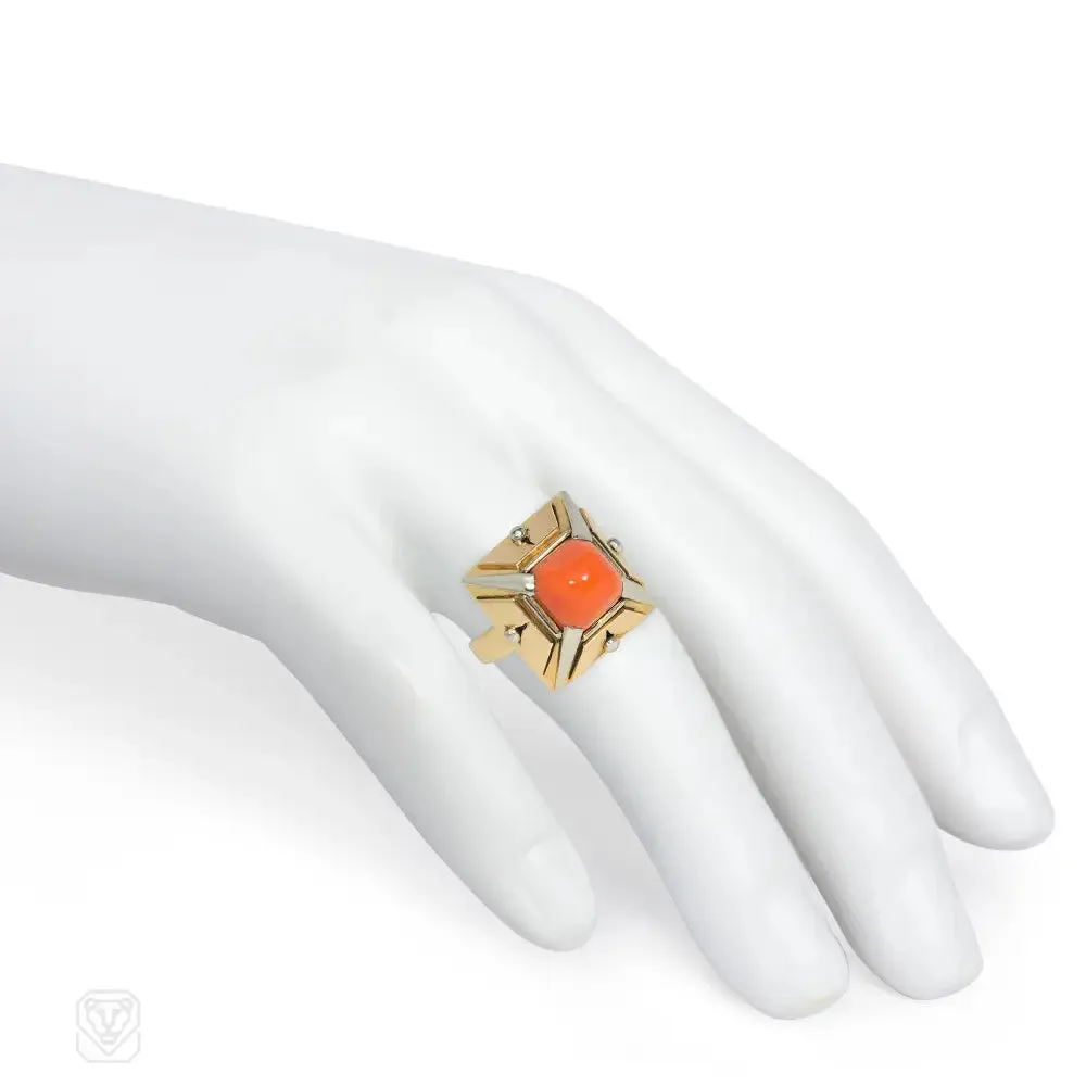 1920s coral and gold pyramid ring