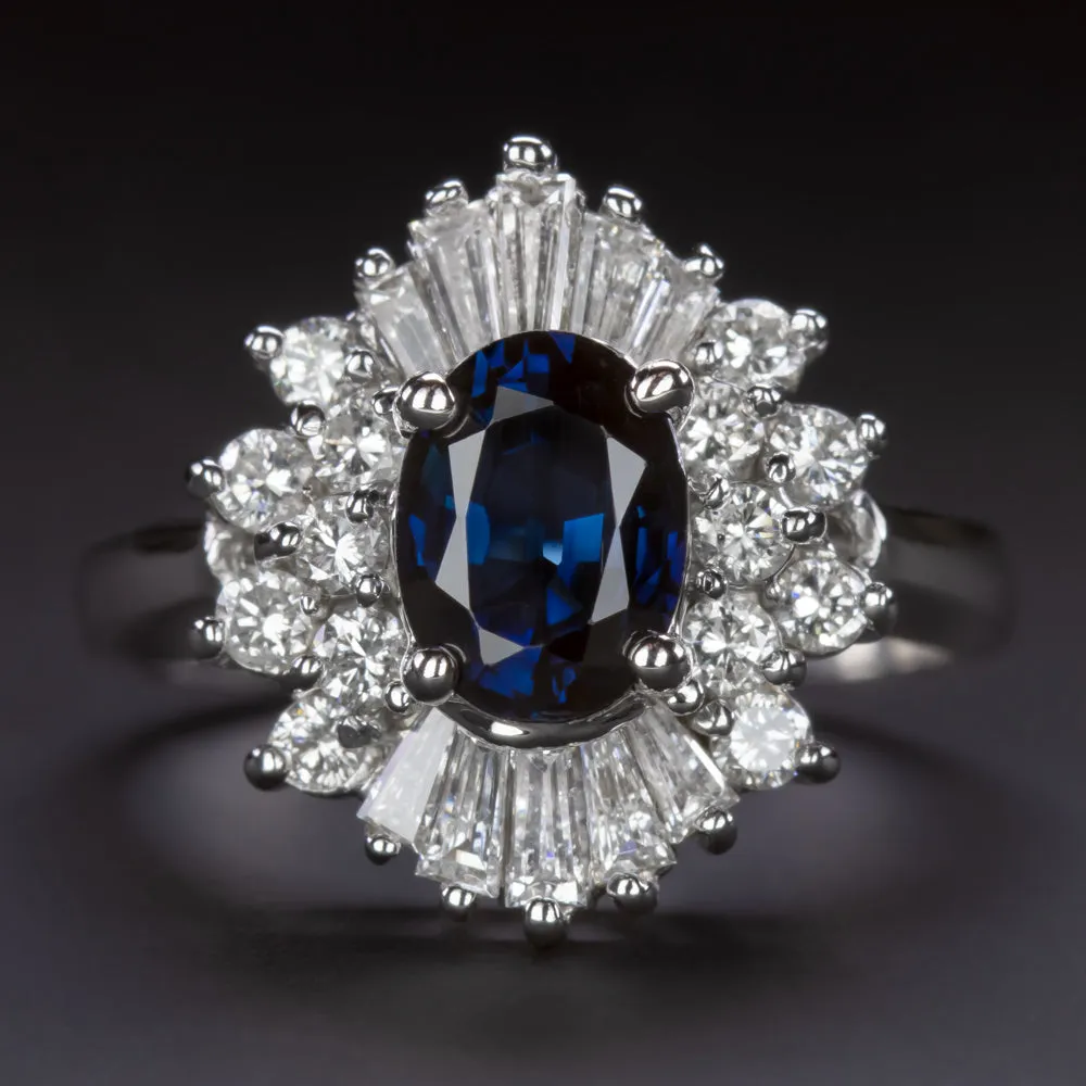 2.45ctw SAPPHIRE DIAMOND VINTAGE COCKTAIL RING HALO WHITE GOLD STATEMENT ESTATE