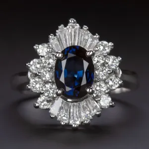 2.45ctw SAPPHIRE DIAMOND VINTAGE COCKTAIL RING HALO WHITE GOLD STATEMENT ESTATE