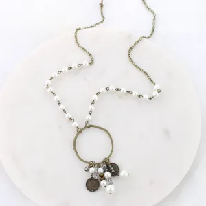 34” Vintage Coin & Pearl Loop Cluster Necklace