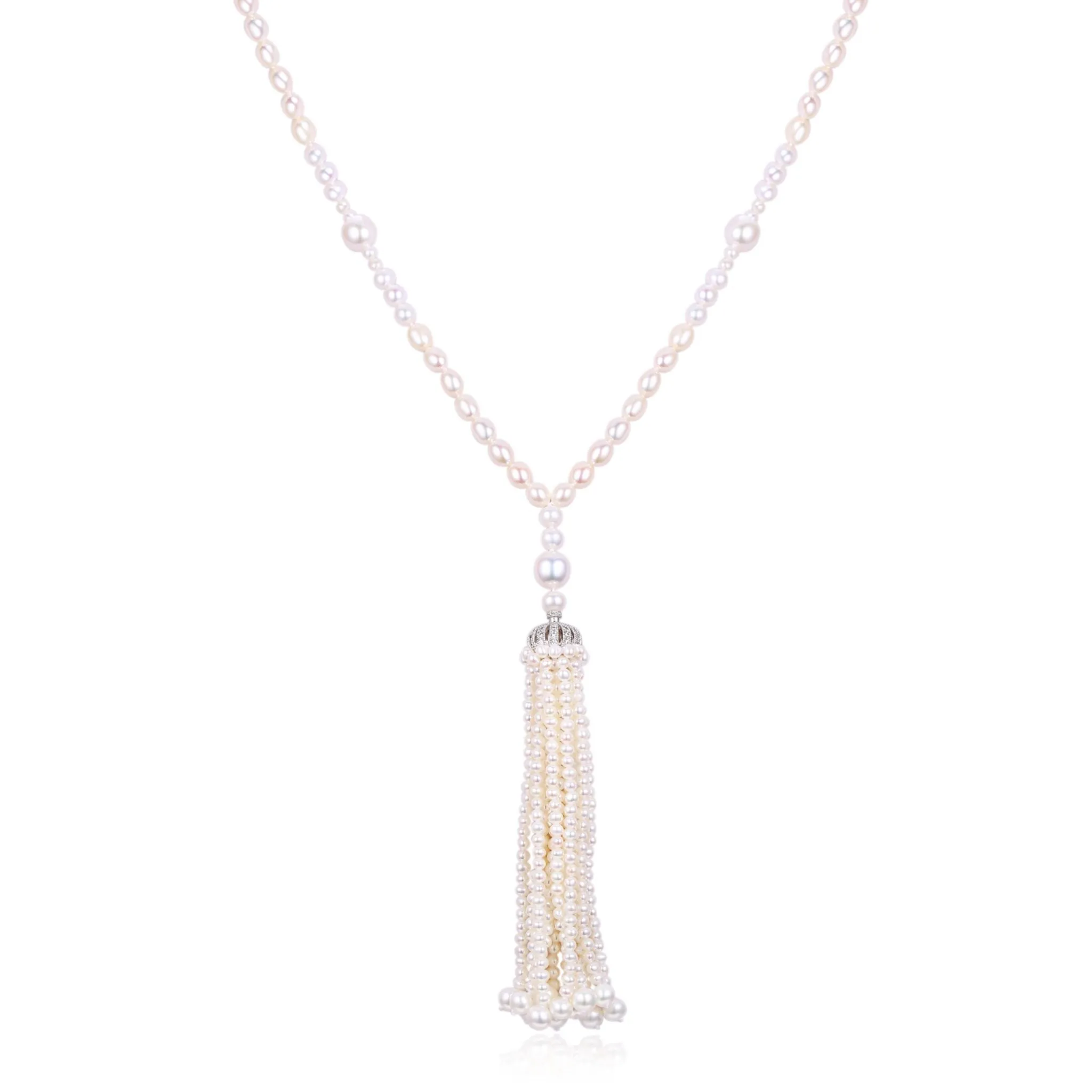 36 Inches Crown Tassel Pearl Necklace