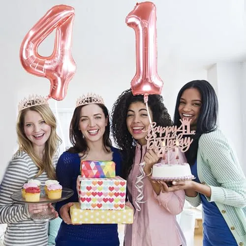 41st Birthday Gifts for Women, Include 41st Birthday Sash and Tiara, Birthday Cake Topper and Number 41 Candles, Big 41 Balloons, 41st Birthday Decorations for Happy 41st Birthday Party Favor Supplies