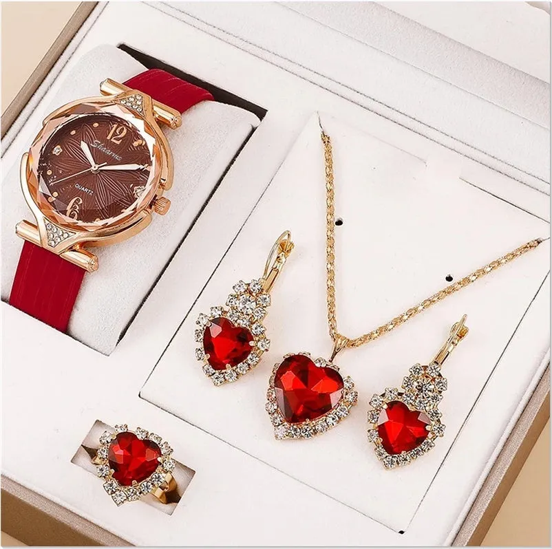 6pcs Set Ladies New Belt Quartz Watch Diamond Jewelry