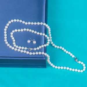 925 silver clasp white about round AAA real natural 5-6 mm pearl women jewelry necklace set