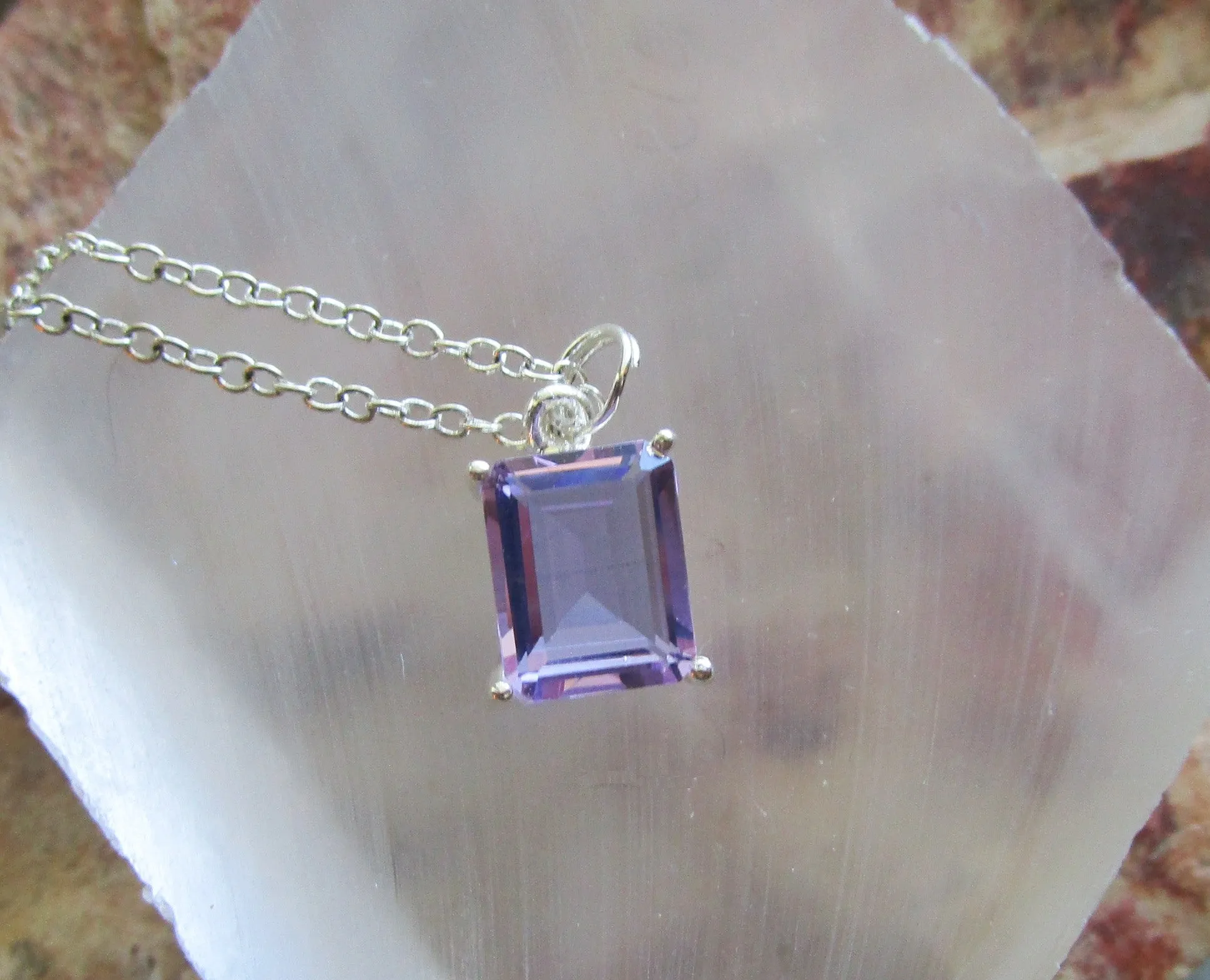 Alexandrite Color Change Created Gemstone Crystal Necklace