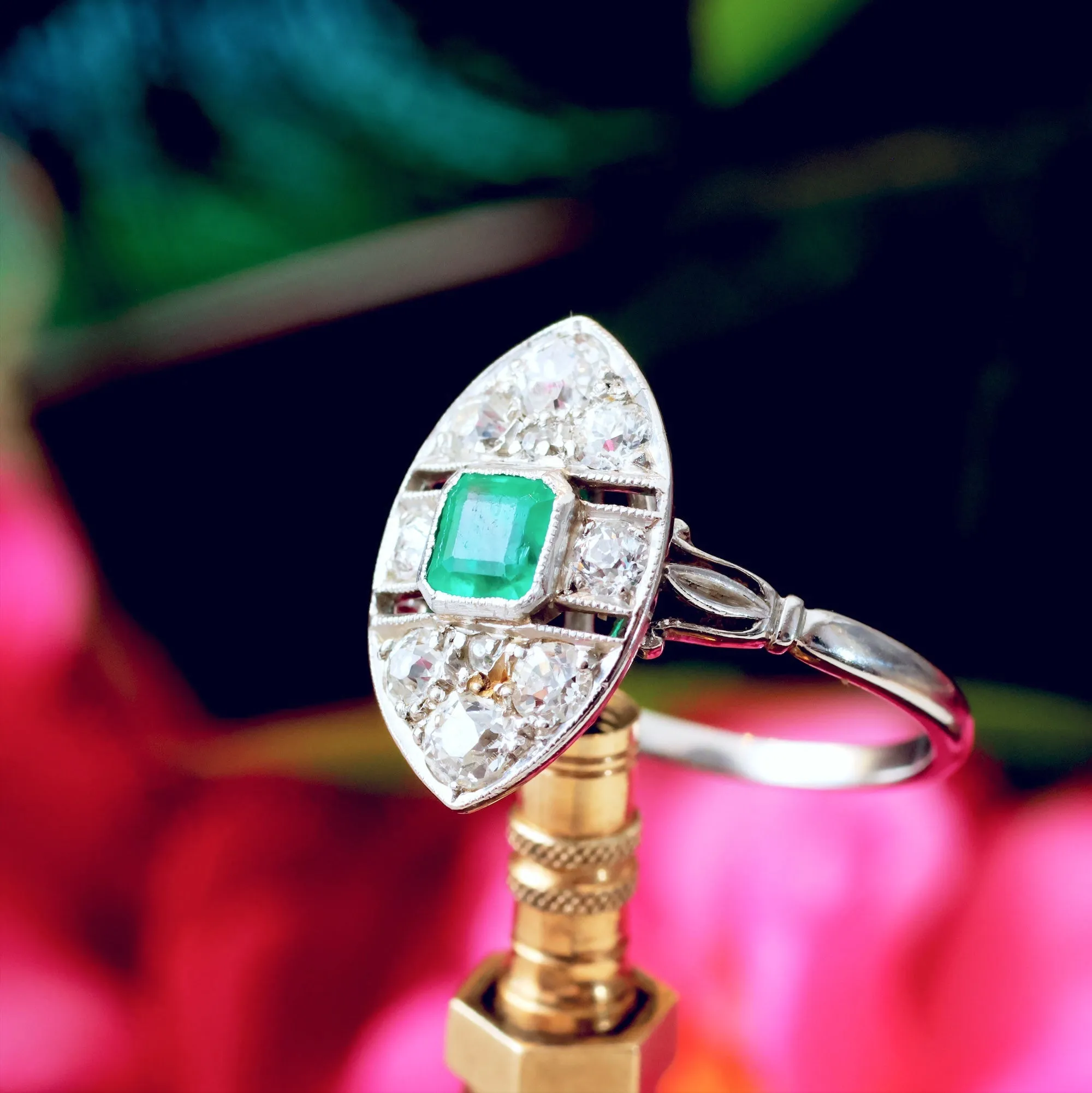 All Original Vintage Art Deco Emerald & Diamond Ring