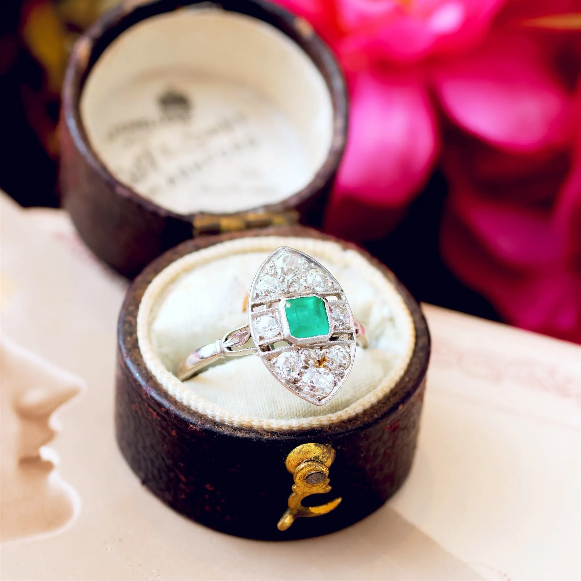 All Original Vintage Art Deco Emerald & Diamond Ring