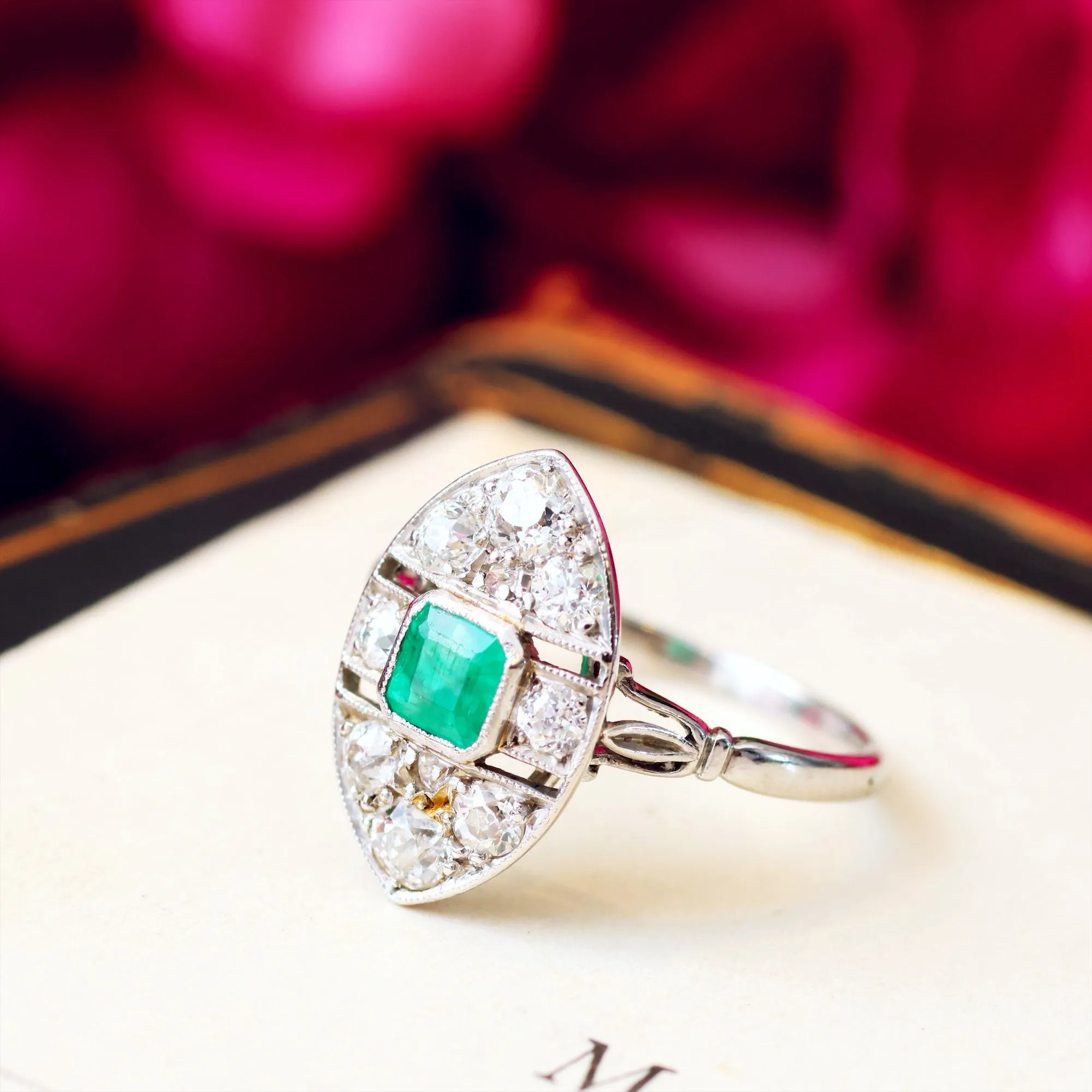 All Original Vintage Art Deco Emerald & Diamond Ring