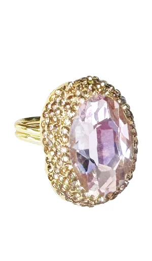 Amira Jeweled Blush Pink and Champagne Crystal Oval Cocktail Ring