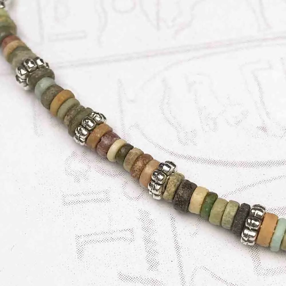 Ancient Egyptian Faience Mummy Bead Necklace in Sterling Silver | Artifact #G3513