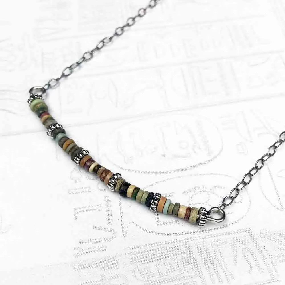 Ancient Egyptian Faience Mummy Bead Necklace in Sterling Silver | Artifact #G3513