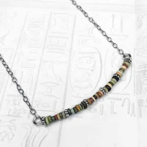 Ancient Egyptian Faience Mummy Bead Necklace in Sterling Silver | Artifact #G3513