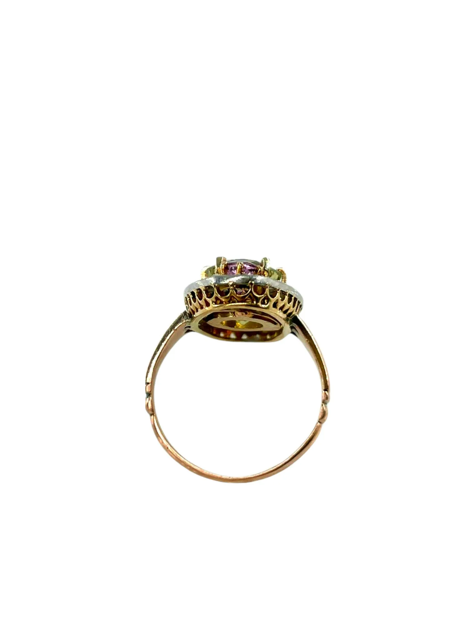 Antique Belle Époque Chrysoberyl, Pink Topaz Diamond Cluster Cocktail Ring