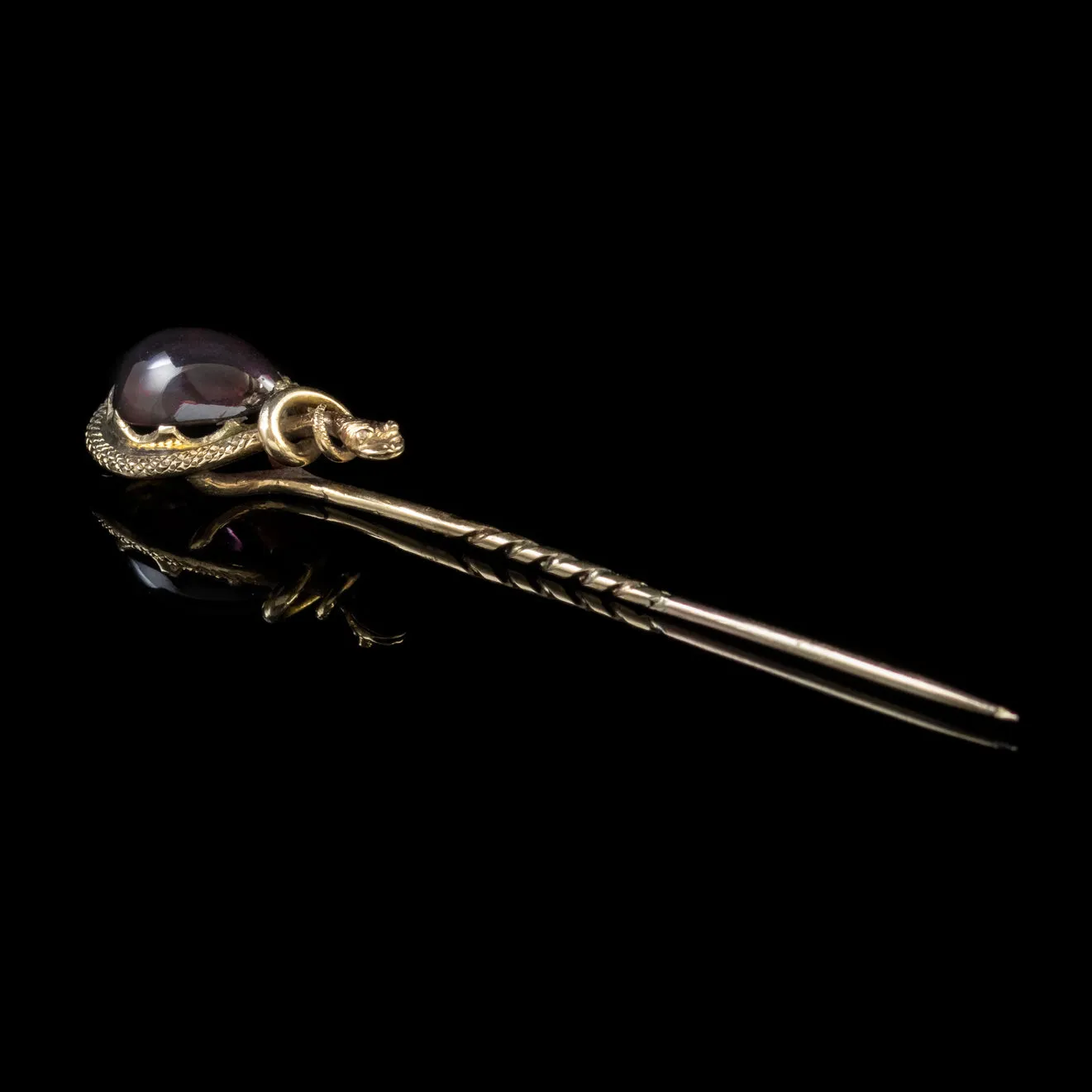 Antique Victorian Garnet Snake Pin 9Ct Gold 4Ct Garnet Circa 1880