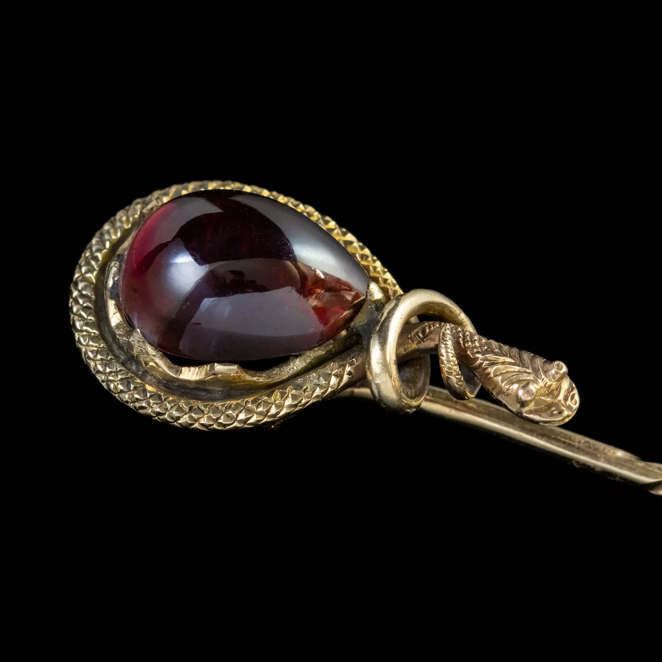 Antique Victorian Garnet Snake Pin 9Ct Gold 4Ct Garnet Circa 1880