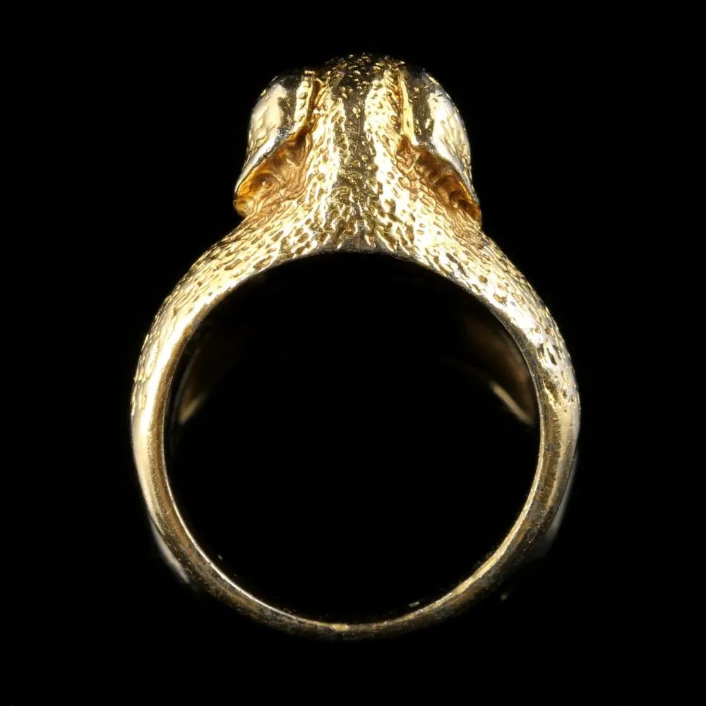 Antique Victorian Gun Dog Ring French Garnet Eyes Silver Gilt Circa 1880