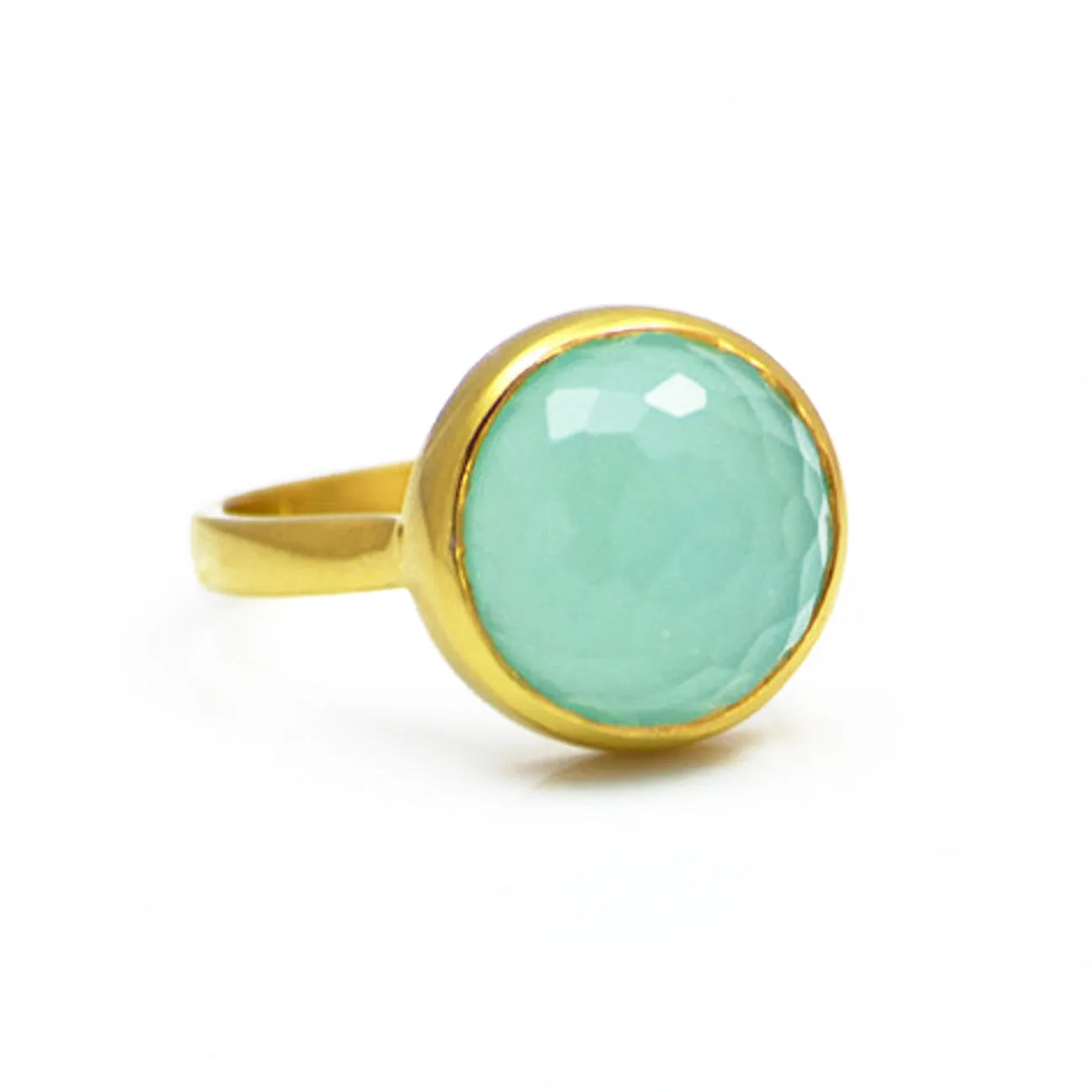 Aqua Chalcedony round bezel set ring - March Birthstone