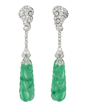 Art Deco Jade and Diamond Earrings