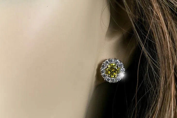 Belle Canary Yellow Halo Stud Earrings | 2ct