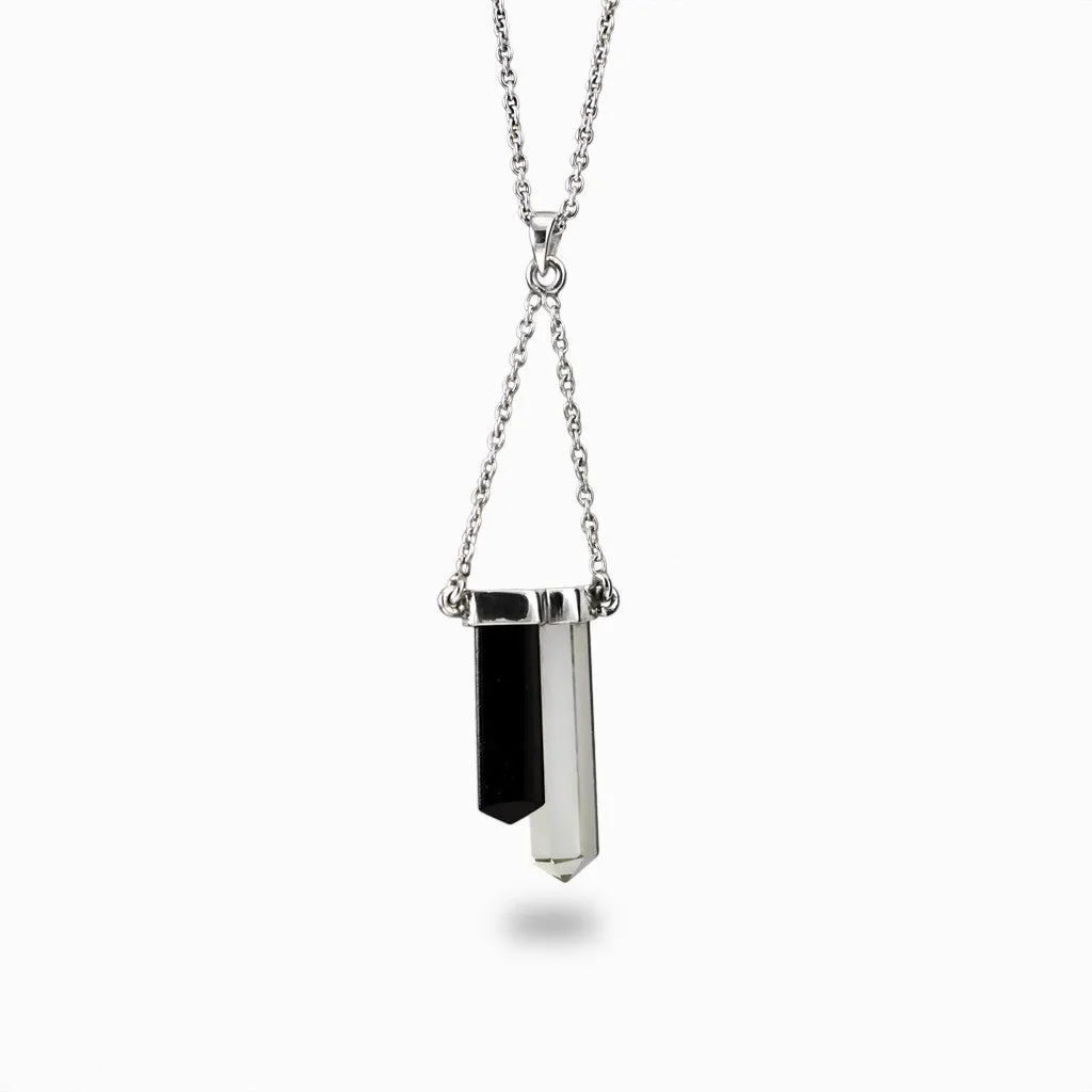 Black Tourmaline and Clear Quartz Necklace