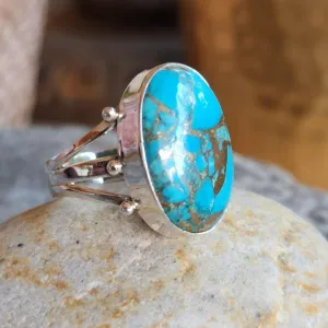 BLUE & GOLD - TURQUOISE COPPER 925 RING