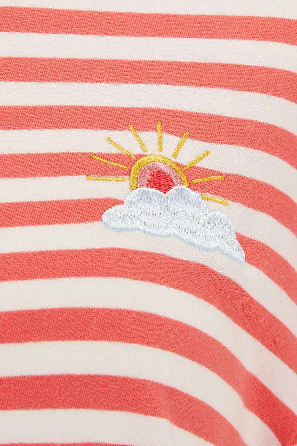 Brunswick Jersey Top - Coral/Off-White, Sunshine Embroidery