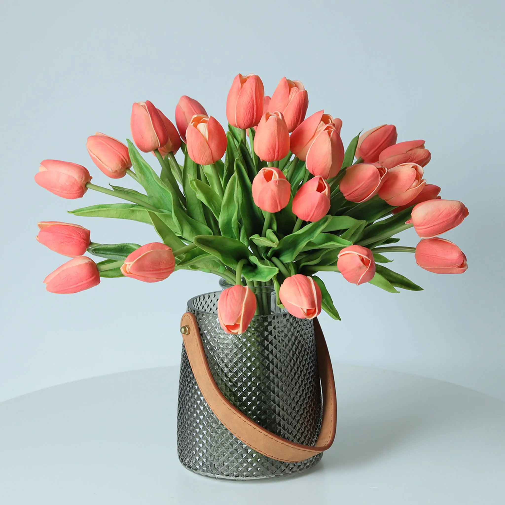 Coral Wedding Flowers PU Real Touch Tulips 10 Stems