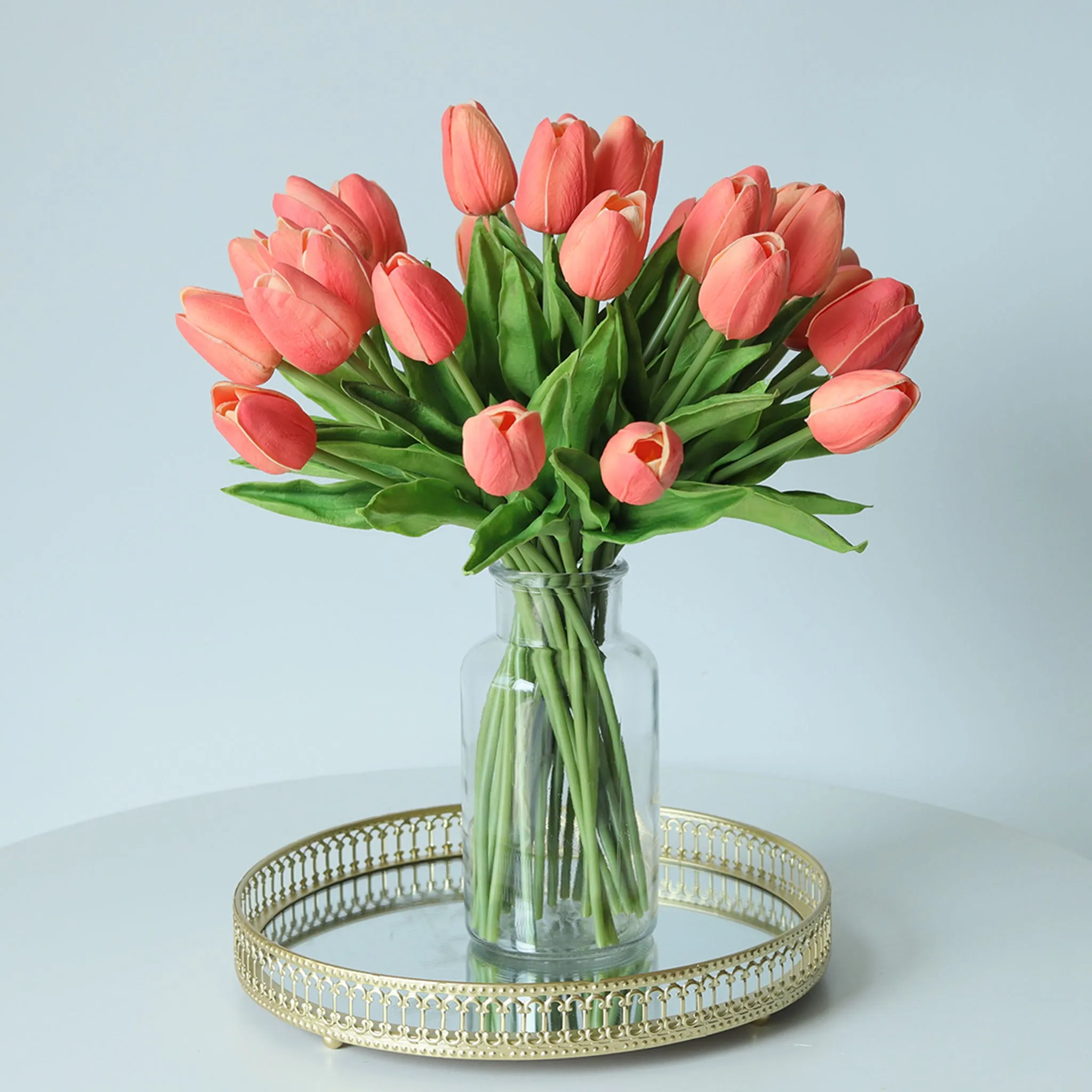 Coral Wedding Flowers PU Real Touch Tulips 10 Stems